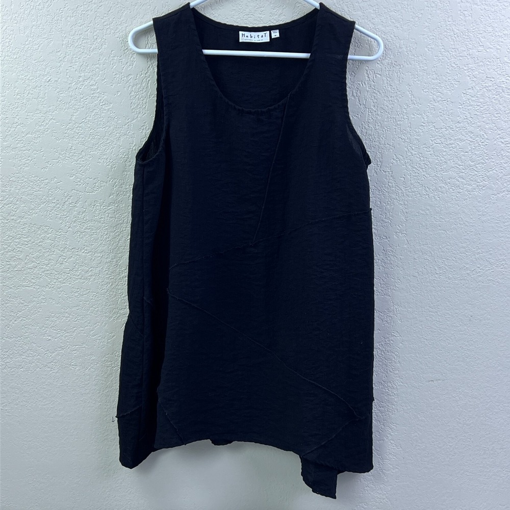 Habitat Tunic Women's Medium Black Woven Sleeveless Asym Scoop Neck‎ Dress